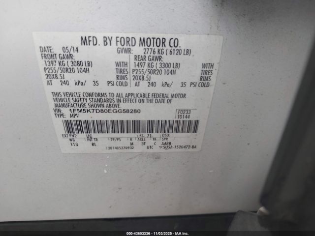 2014 FORD EXPLORER 1FM5K7D80EGC58280 Photo 8