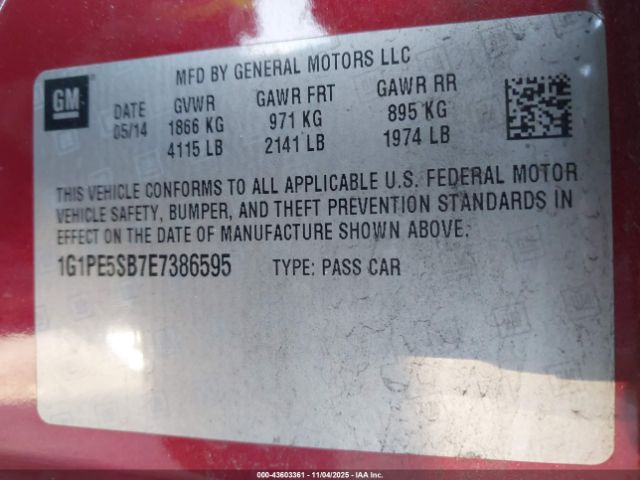2014 CHEVROLET CRUZE 1G1PE5SB7E7386595 Photo 8