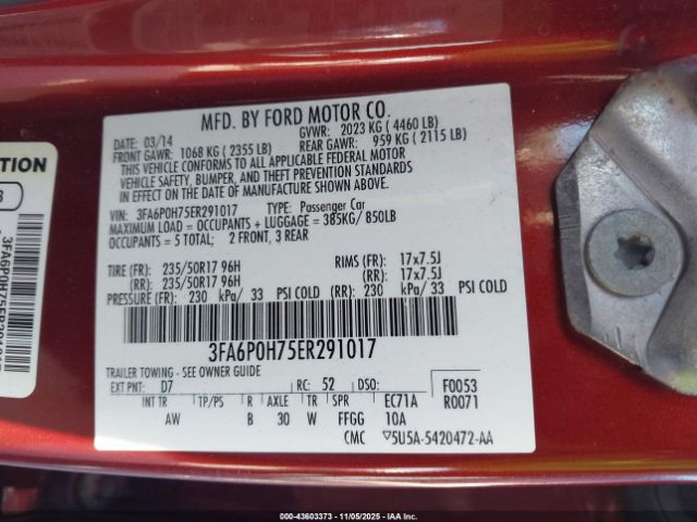 2014 FORD FUSION 3FA6P0H75ER291017 Photo 8