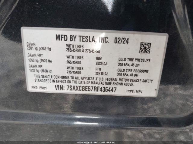2024 TESLA MODEL X 7SAXCBE57RF436447 Photo 8