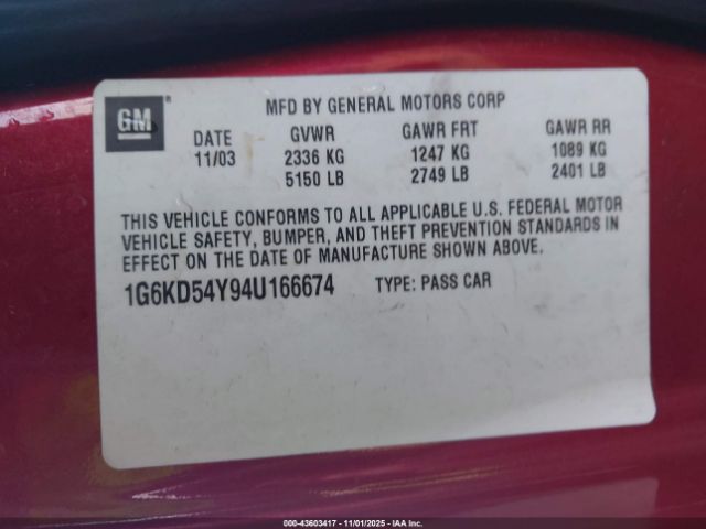 2004 CADILLAC DEVILLE 1G6KD54Y94U166674 Photo 8