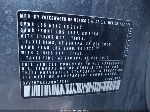 2018 VOLKSWAGEN TIGUAN 3VV3B7AX3JM092314 Photo 8