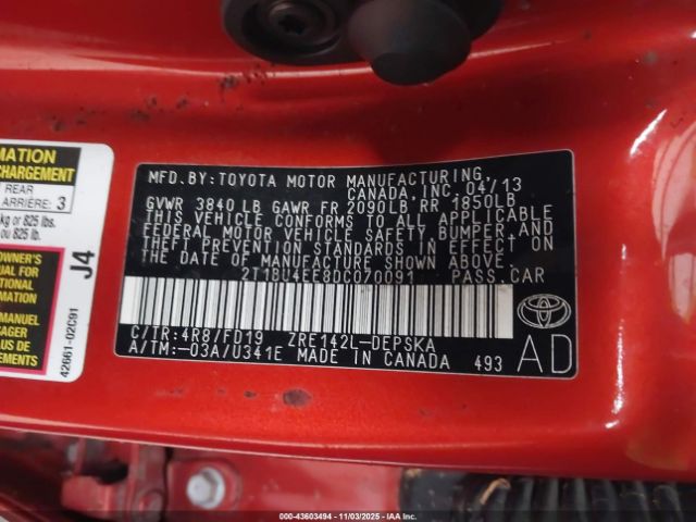 2013 TOYOTA COROLLA 2T1BU4EE8DC070091 Photo 8