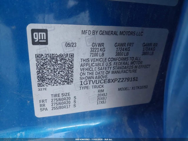 43603563 :رقم المزاد ، 1GTVUCE8XPZ279151 vin ، 2023 Gmc Sierra 1500 4wd  Standard Box Elevation With 3sb مزاد بيع