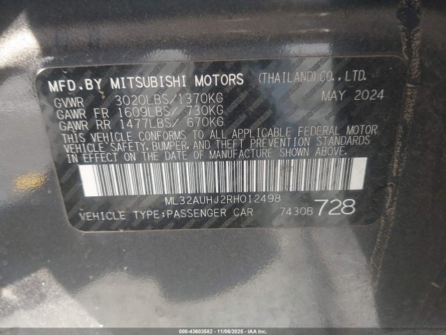 Mitsubishi MIRAGE ES 2024 ML32AUHJ2RH012498 Image 9