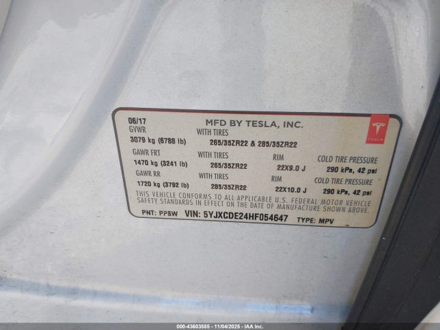 2017 TESLA MODEL X 5YJXCDE24HF054647 Photo 8
