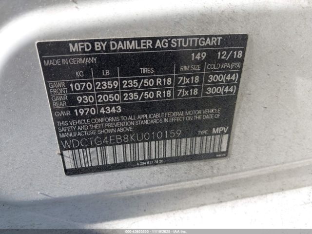 2019 MERCEDES-BENZ GLA 250 WDCTG4EB8KU010159 Photo 8