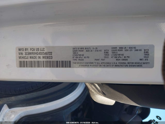 Продажа на аукционе авто 2025 Ram Promaster 3500 Tradesman High Roof 159 Wb W/pass Seat, vin: 3C6MRVHG4SE548722, номер лота: 43603675