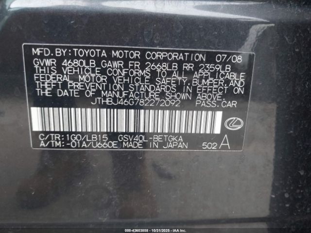 2008 LEXUS ES 350 JTHBJ46G782272092 Photo 8