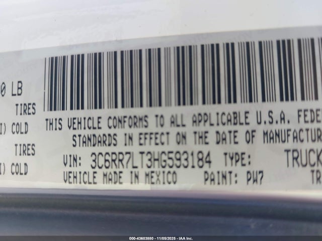 Продаж на аукціоні авто 2017 Ram 1500 Big Horn, vin: 3C6RR7LT3HG593184, номер лоту: 43603880