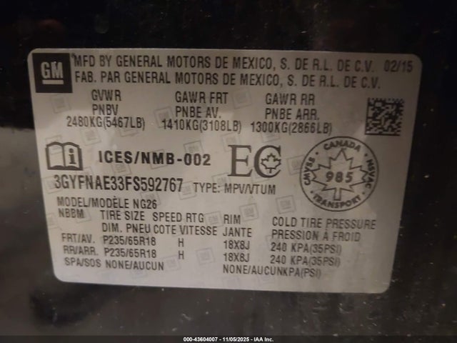 2015 CADILLAC SRX 3GYFNAE33FS592767 Photo 8