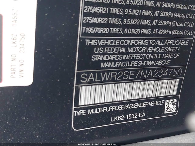 SALWR2SE7NA234750 Land Rover aj133 s/c