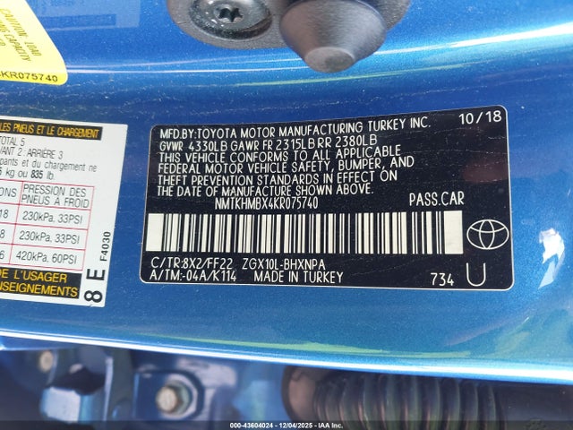 Aukcja sprzedaży 2019 Toyota C-hr Xle, vin: NMTKHMBX4KR075740, numer aukcji: 43604024