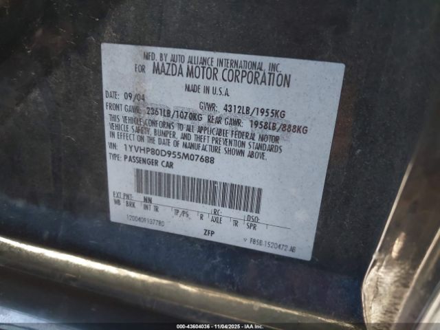 2005 MAZDA MAZDA6 1YVHP80D955M07688 Photo 8