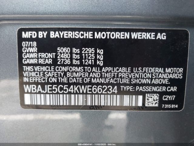 2019 BMW 540I WBAJE5C54KWE66234 Photo 8