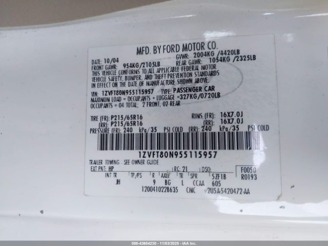 2005 FORD MUSTANG 1ZVFT80N955115957 Photo 8