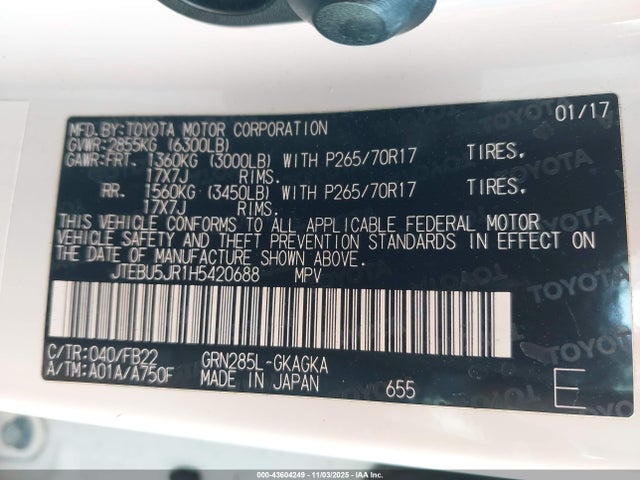 JTEBU5JR1H5420688 Toyota 4RUNNER SR5