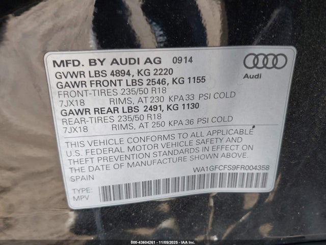 2015 AUDI Q3 WA1GFCFS9FR004358 Photo 8