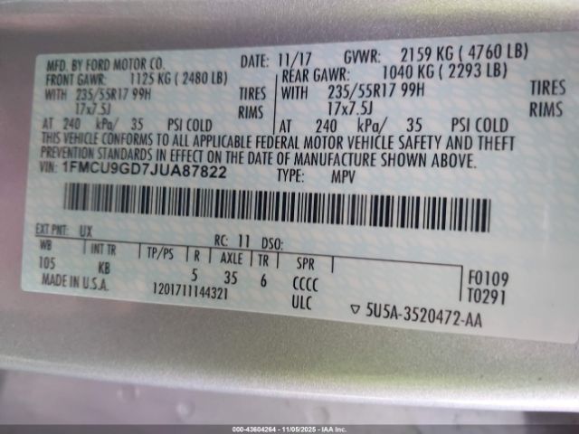 2018 FORD ESCAPE 1FMCU9GD7JUA87822 Photo 8