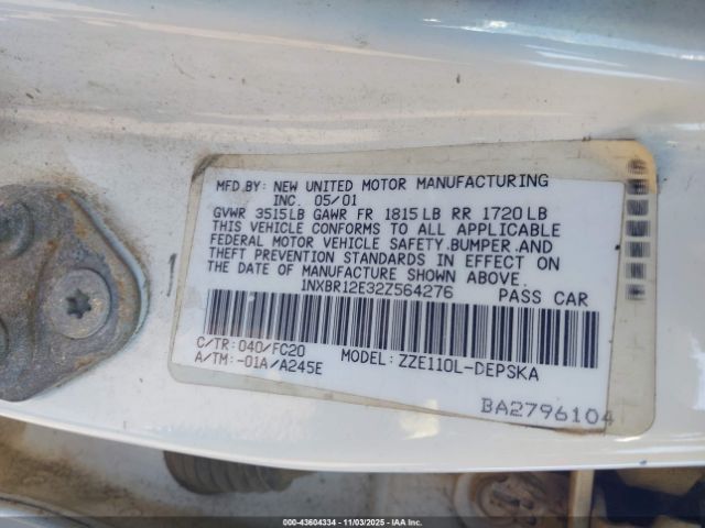 2002 TOYOTA COROLLA 1NXBR12E32Z564276 Photo 8