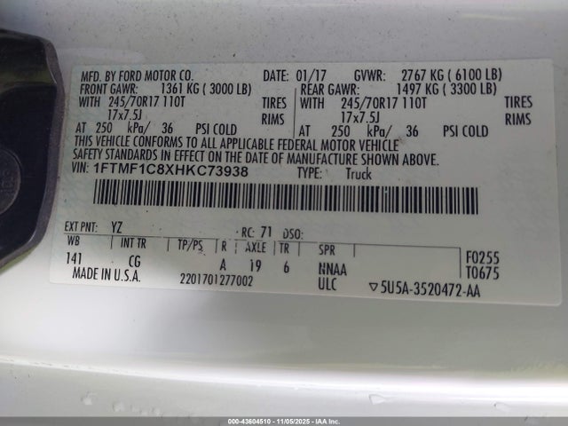 1FTMF1C8XHKC73938 Ford F-150 Xl