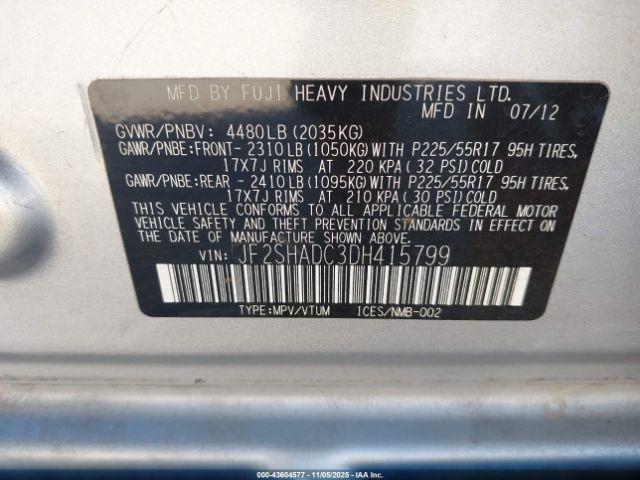 2013 SUBARU FORESTER JF2SHADC3DH415799 Photo 8