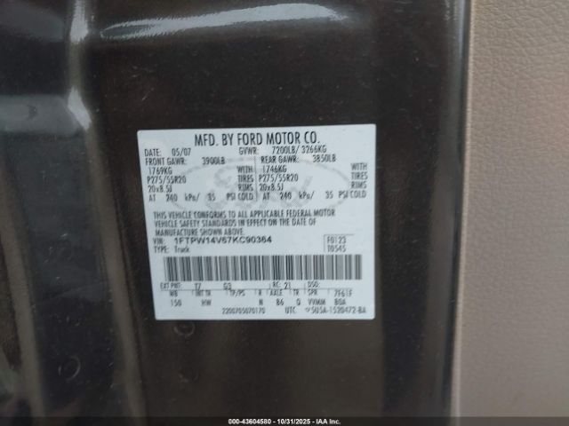 2007 FORD F-150 1FTPW14V67KC90364 Photo 8