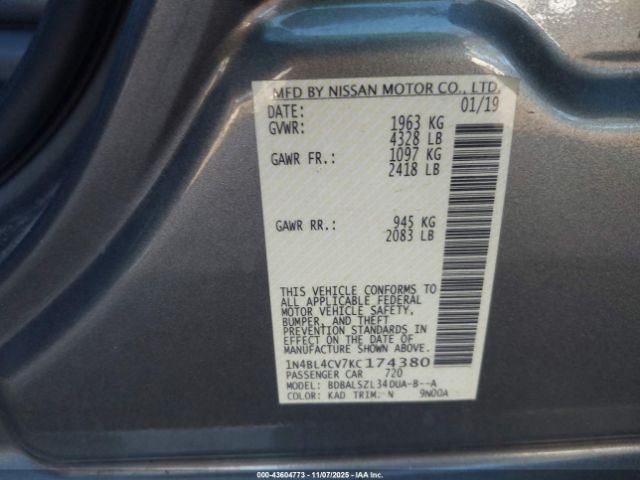 2019 NISSAN ALTIMA 1N4BL4CV7KC174380 Photo 8