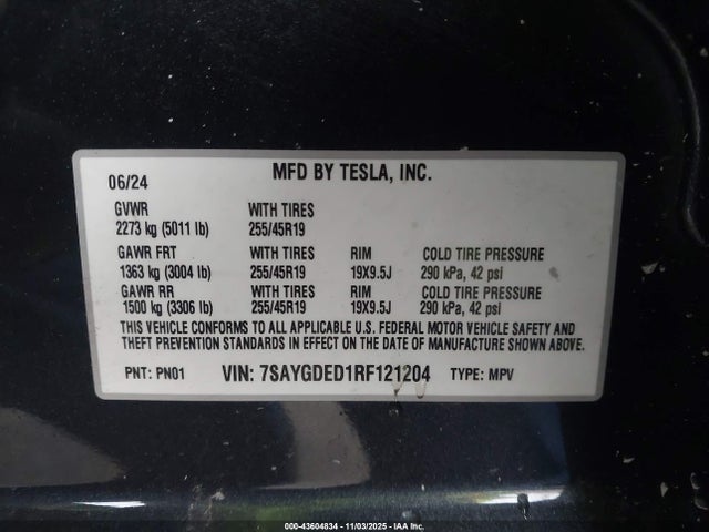 2024 TESLA MODEL Y 7SAYGDED1RF121204 Photo 8