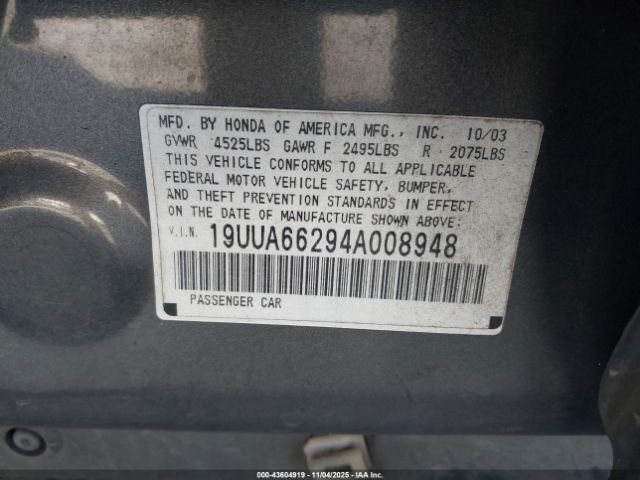 2004 ACURA TL 19UUA66294A008948 Photo 8