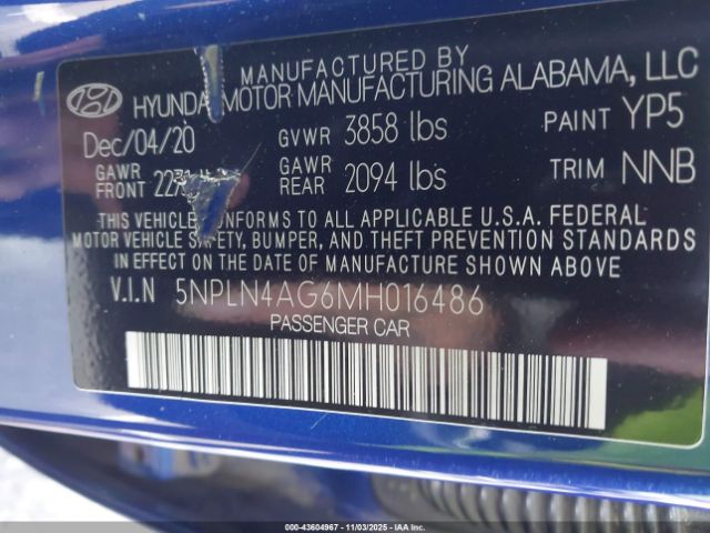 2021 HYUNDAI ELANTRA 5NPLN4AG6MH016486 Photo 8