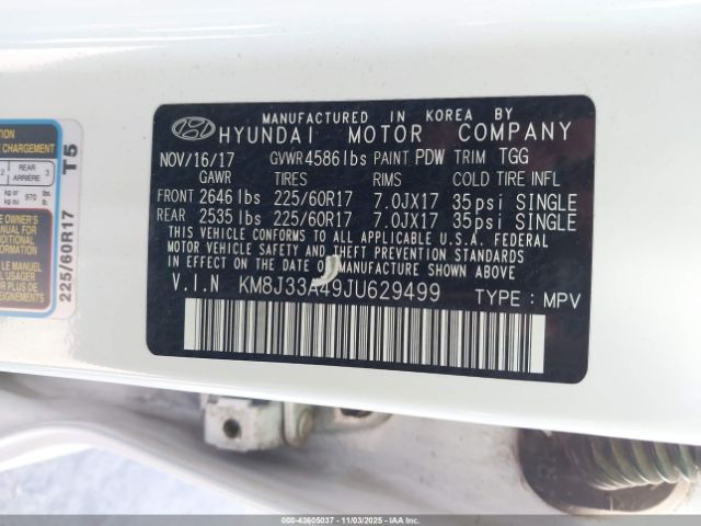 2018 HYUNDAI TUCSON KM8J33A49JU629499 Photo 8