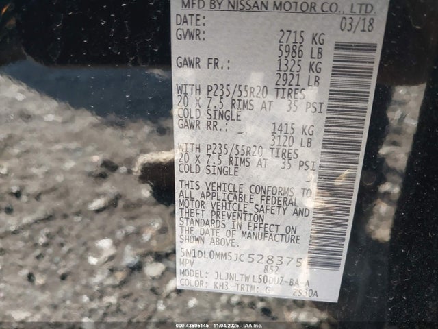 Продаж на аукціоні авто 2018 Infiniti Qx60, vin: 5N1DL0MM5JC528375, номер лоту: 43605145