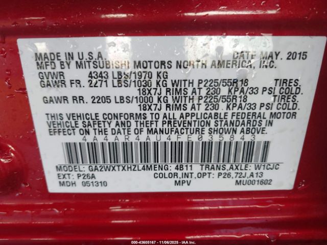 2015 MITSUBISHI OUTLANDER SPORT 4A4AR4AU4FE035843 Photo 8