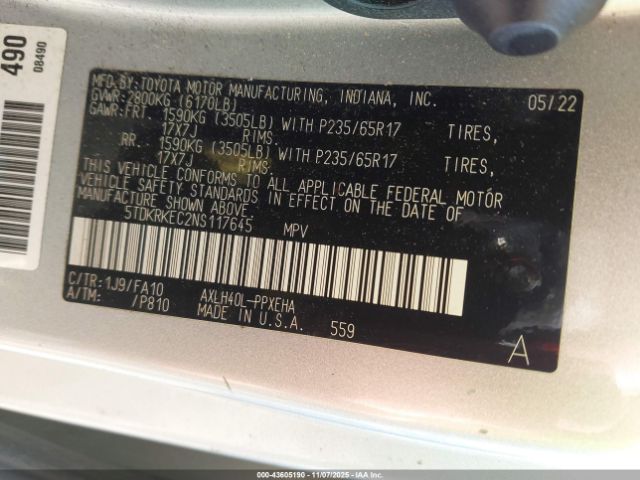 2022 TOYOTA SIENNA 5TDKRKEC2NS117645 Photo 8