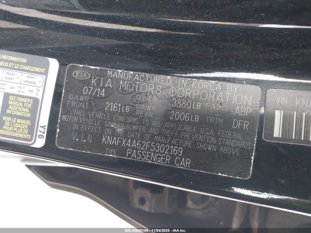 KNAFX4A62F5302169 KIA FORTE LX