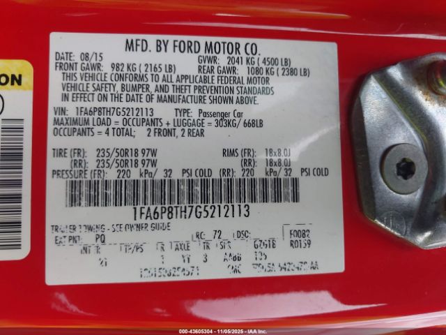 2016 FORD MUSTANG 1FA6P8TH7G5212113 Photo 8