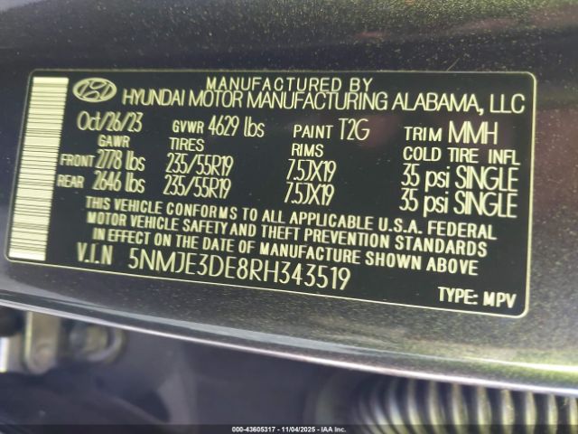 2024 HYUNDAI TUCSON 5NMJE3DE8RH343519 Photo 8