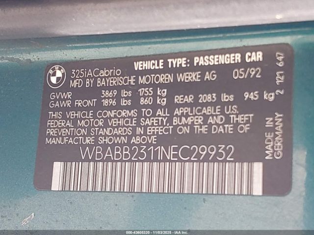 1992 BMW 325 WBABB2311NEC29932 Photo 8