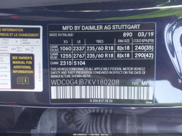 2019 MERCEDES-BENZ GLC 300 WDC0G4JB7KV180208 Photo 8
