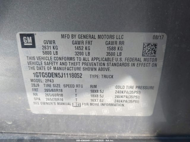 2018 GMC CANYON 1GTG5DEN5J1118052 Photo 8