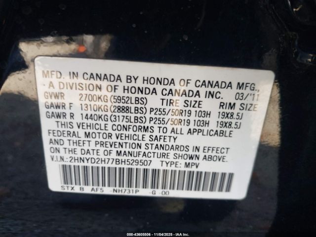2011 ACURA MDX 2HNYD2H77BH529507 Photo 8