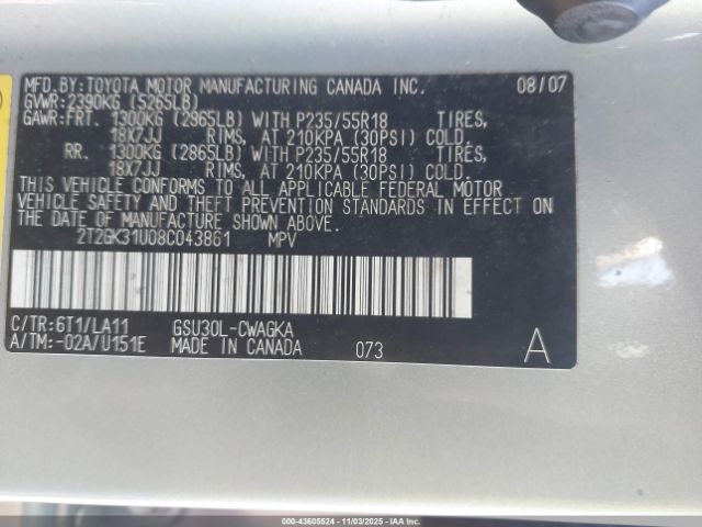 2008 LEXUS RX 350 2T2GK31U08C043861 Photo 8