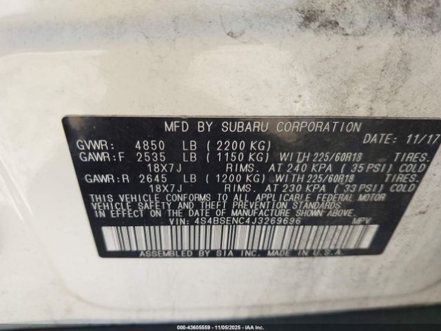 2018 SUBARU OUTBACK 4S4BSENC4J3269696 Photo 8