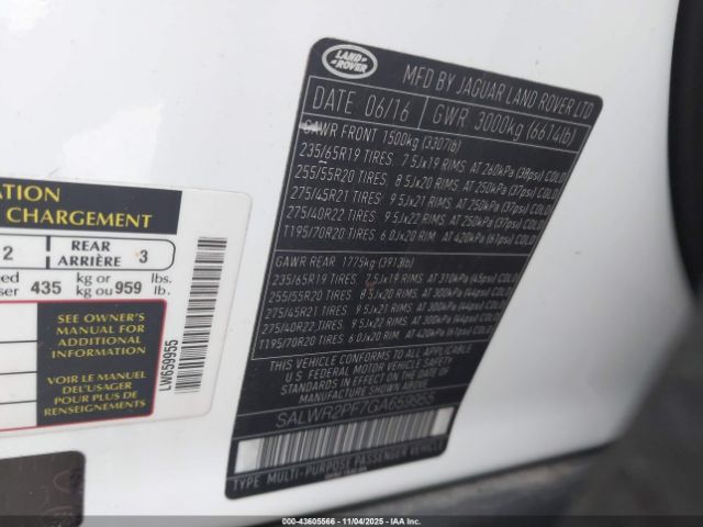 2016 LAND ROVER RANGE ROVER SPORT SALWR2PF7GA659955 Photo 8