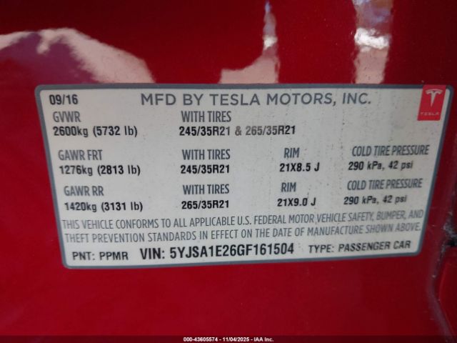 2016 TESLA MODEL S 5YJSA1E26GF161504 Photo 8