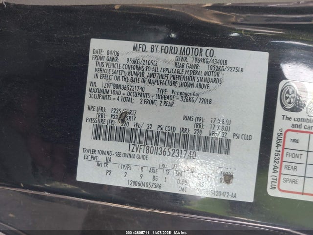 2006 FORD MUSTANG 1ZVFT80N365231740 Photo 8