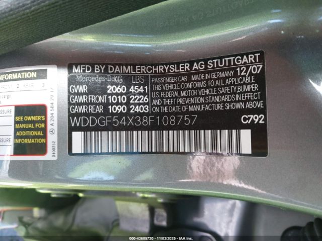 2008 MERCEDES-BENZ C 300 WDDGF54X38F108757 Photo 8