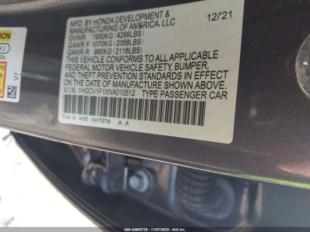 2022 HONDA ACCORD 1HGCV1F1XNA010512 Photo 8