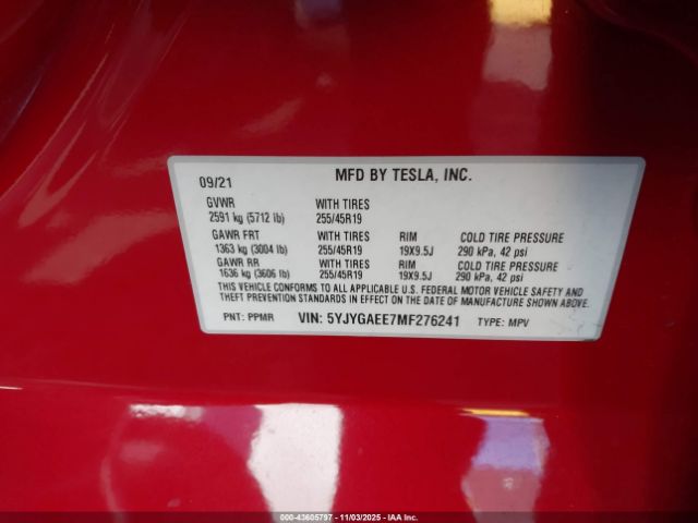 2021 TESLA MODEL Y 5YJYGAEE7MF276241 Photo 8